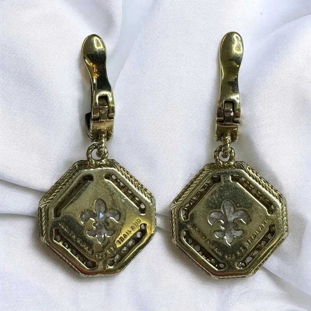 Judith Ripka Rare Estate CZ Drop Earrings 14K GP Vermeil Sterling Silver Earring - Picture 2 of 2